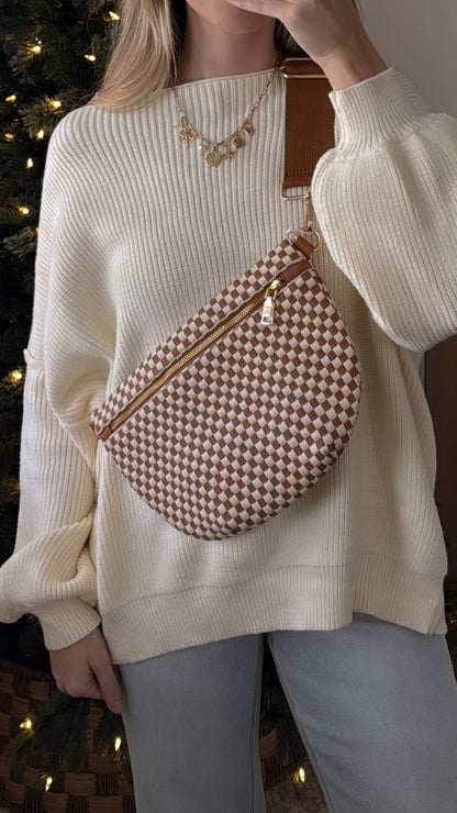 Woven Bum Bag / Brown + White