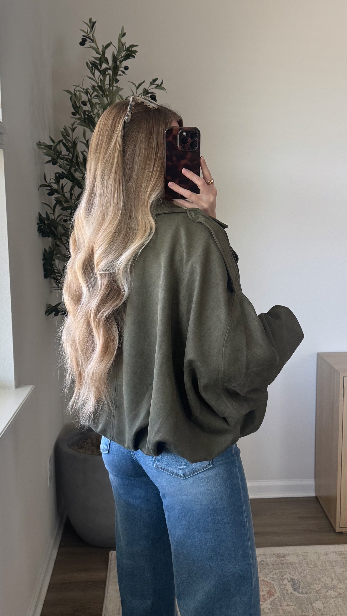 Faux Suede Bomber Jacket / Olive