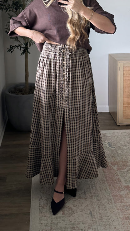 Kenzie Plaid Maxi Skirt / Brown