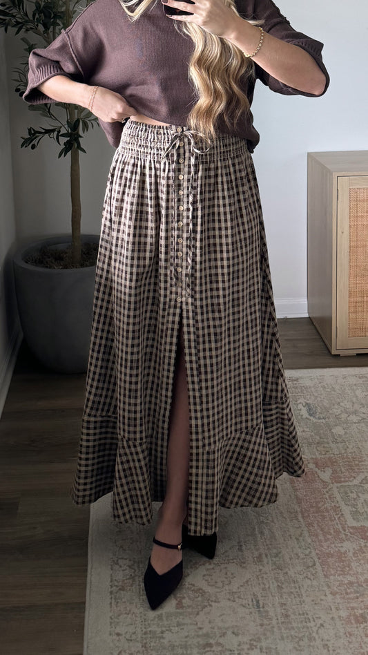 Kenzie Plaid Maxi Skirt / Brown