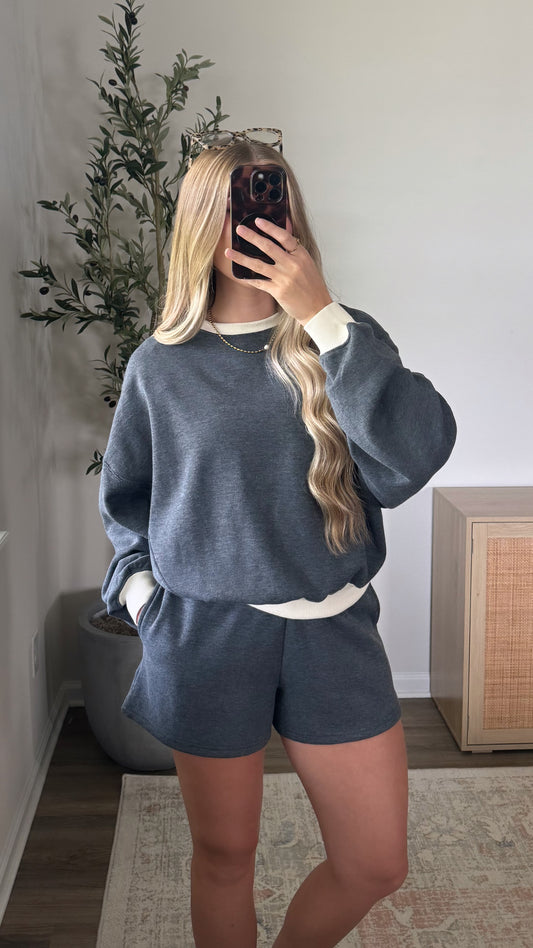 Ellie Contrast Shorts Set / Charcoal