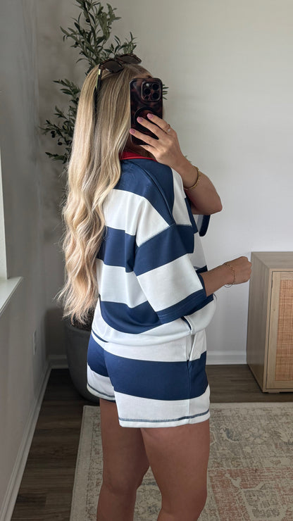 Retro Shorts Set / Red + Navy