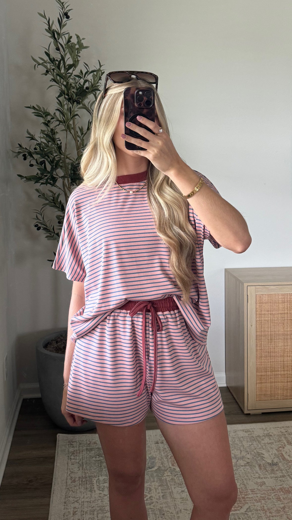 Gracie Striped Shorts Set / Pink + Burgundy