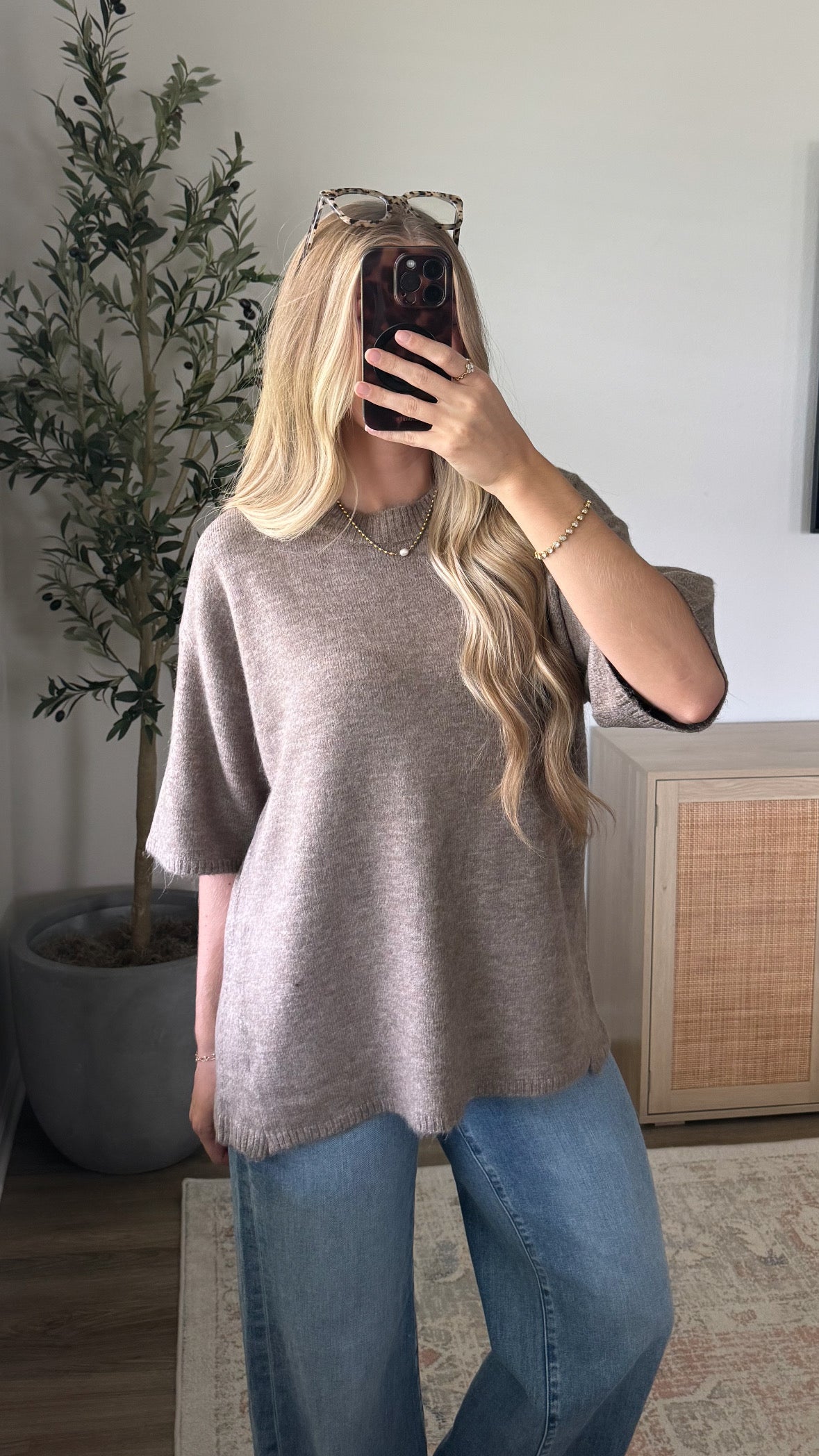 Oversized Short Sleeve Sweater / Mocha