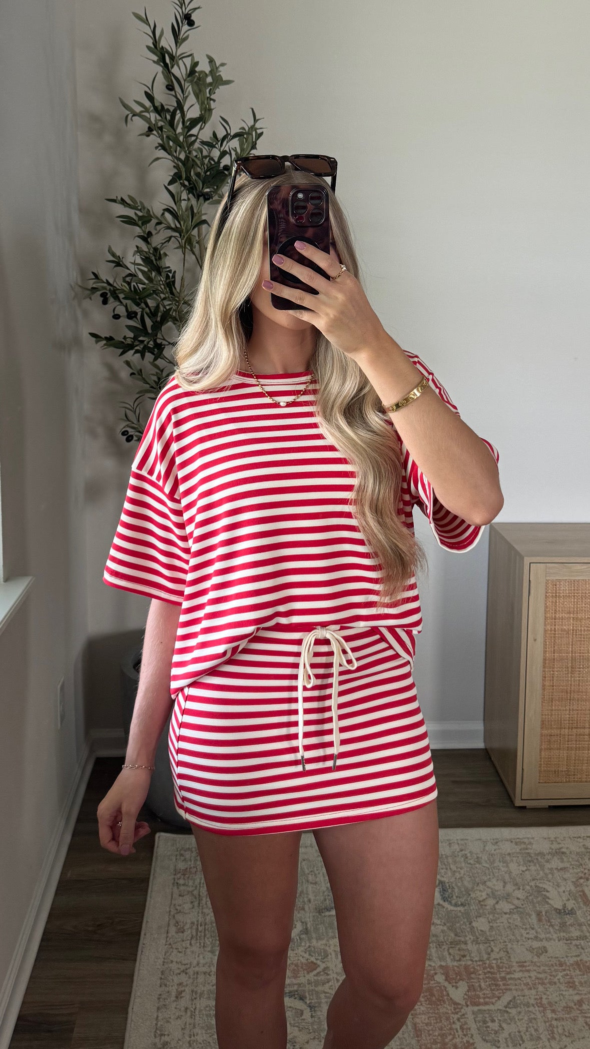 Striped Skort Set / Red