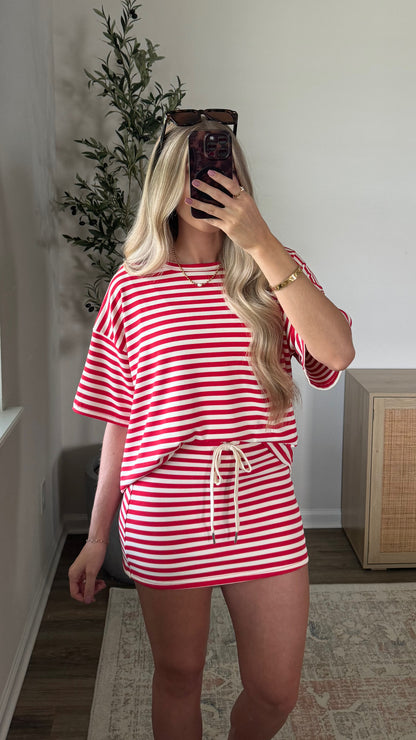 Striped Skort Set / Red