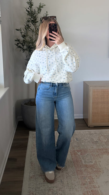 Ditsy Floral Hoodie / Blue
