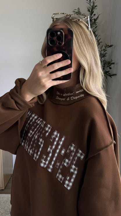 Proverbs 31:25 Mock Neck Sweatshirt / Brown