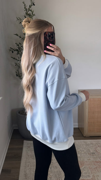 Coastal Striped Mock Neck / Blue