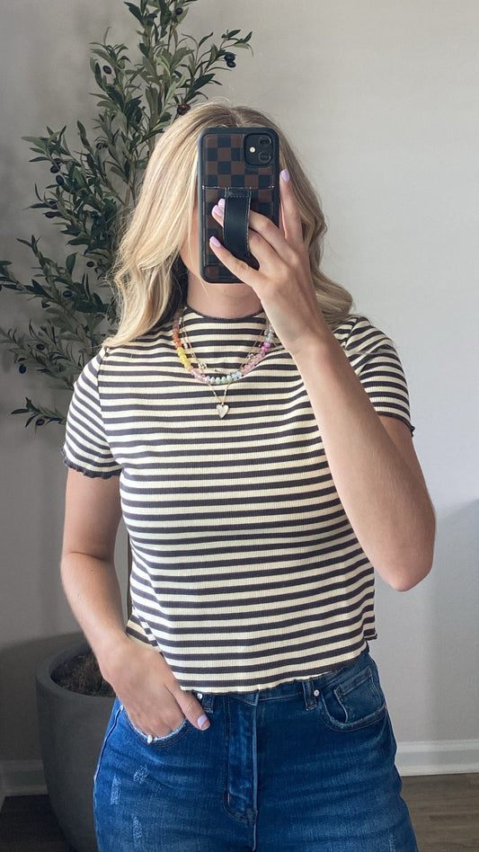 Ribbed Striped Tee / Cocoa