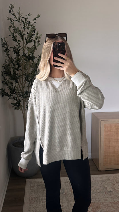 Brushed Thermal Pullover / Sage + Grey