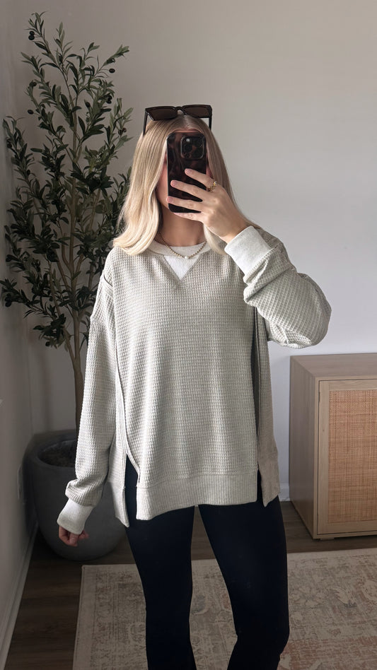 Brushed Thermal Pullover / Sage + Grey