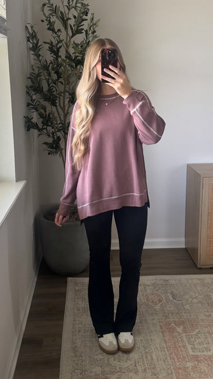 Contrast Stitched Pullover / Dusty Rose