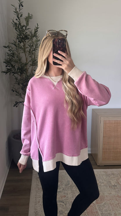 Leah Contrast Pullover / Light Rose