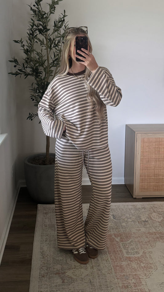 Bri Striped Set / Brown + Black