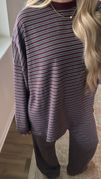 Lizzie Striped Set / Maroon + Navy