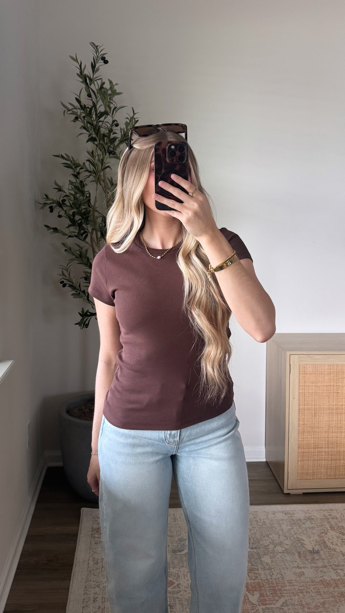 Basic Ribbed Tee / Brown