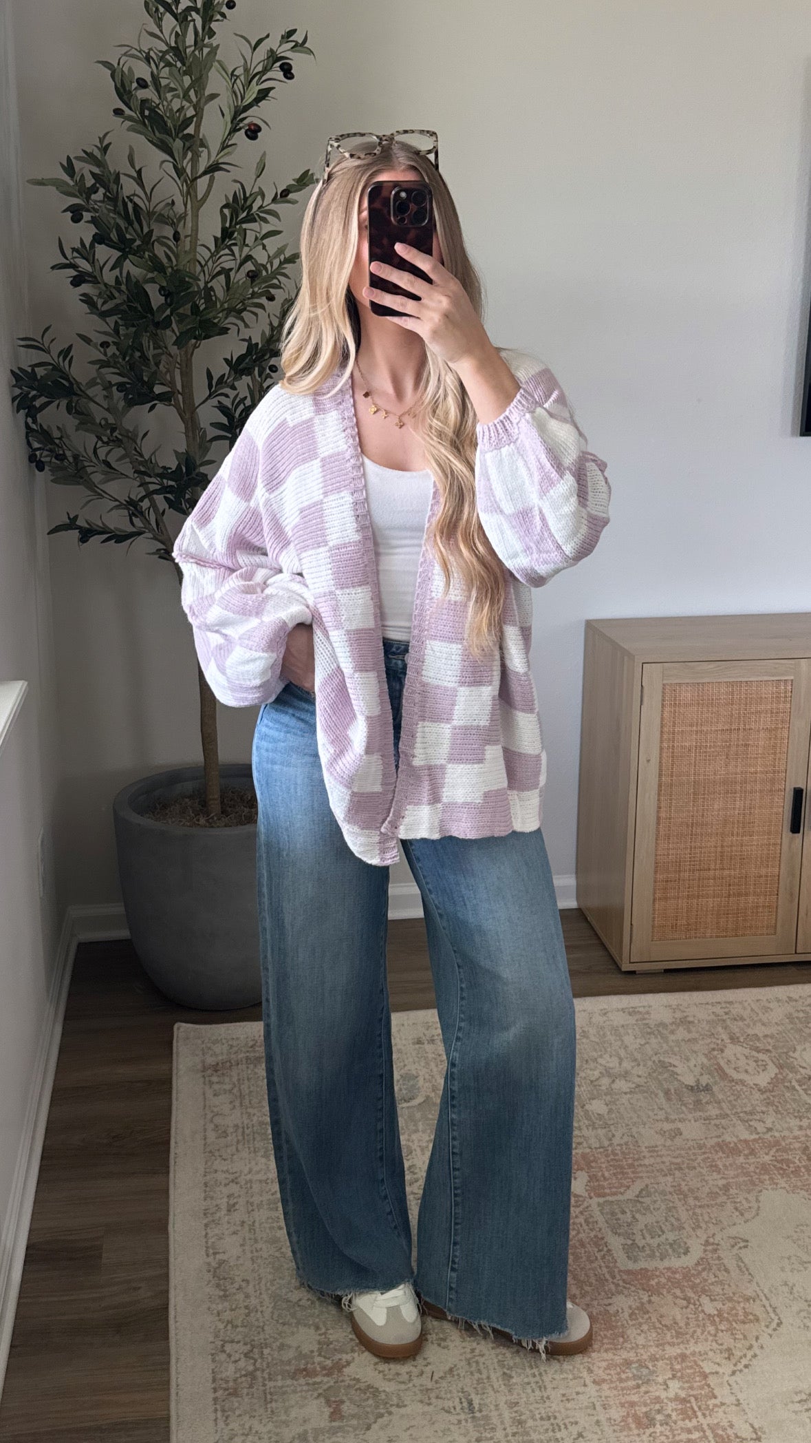 Checkered Cardigan / Lavender