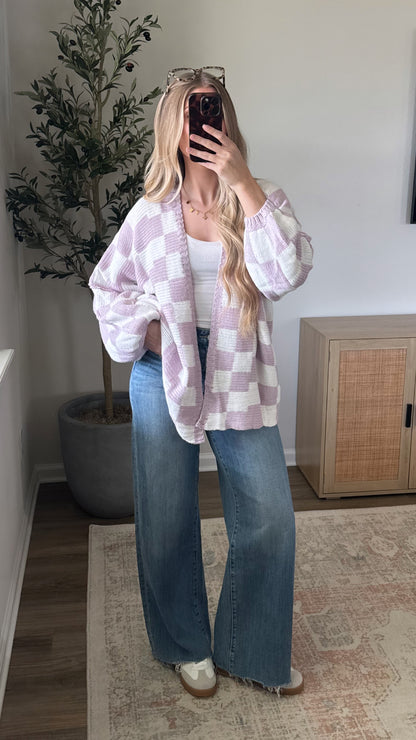 Checkered Cardigan / Lavender