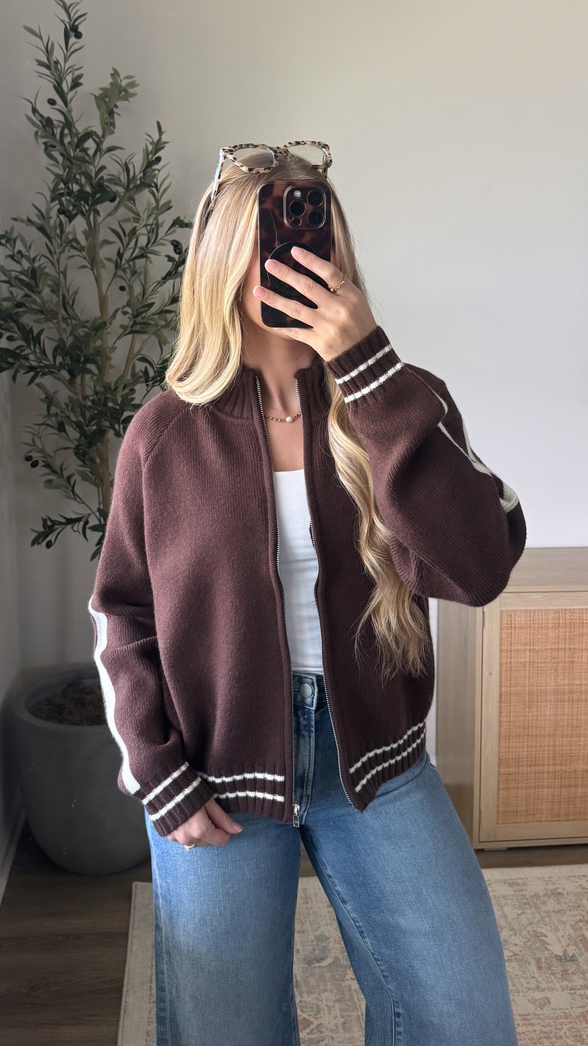 Varsity Knit Jacket / Brown