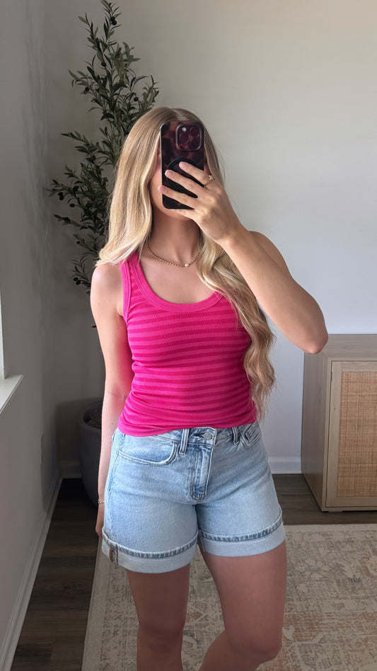 Beachside Striped Tank / Fuschia