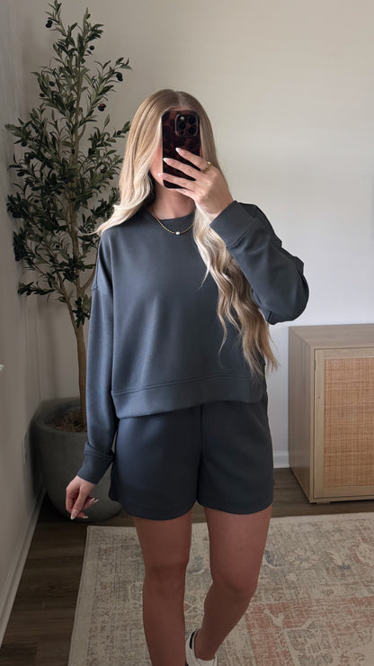 Ribbed Active Mid Length Short / Slate Grey