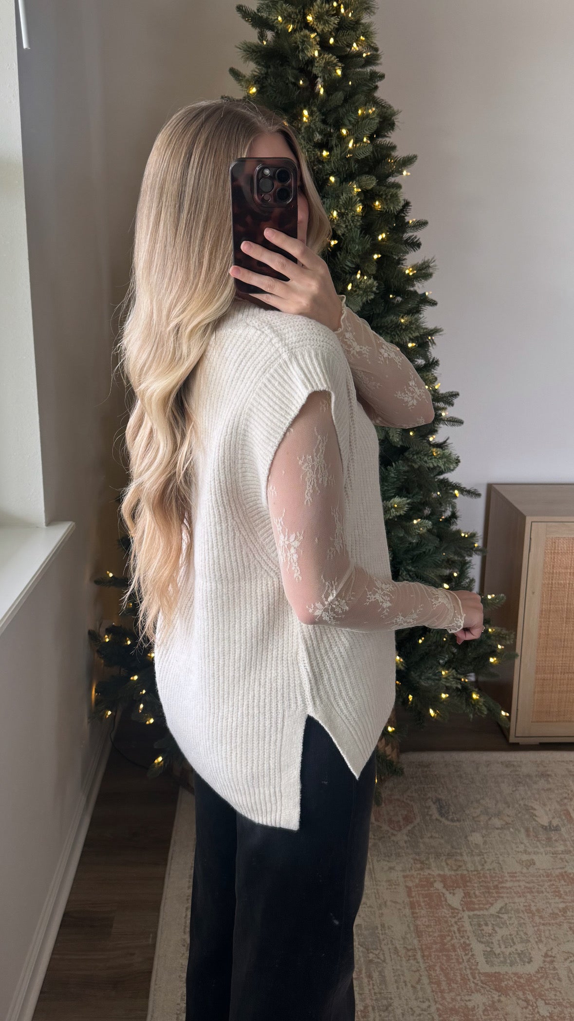 Side Slit Sweater Vest / Natural