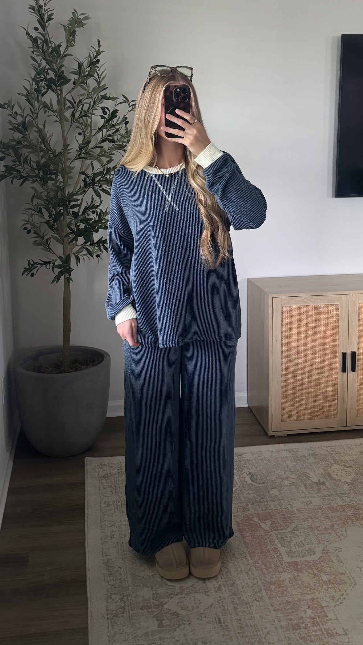 Macie Ribbed Pants Set / Blue