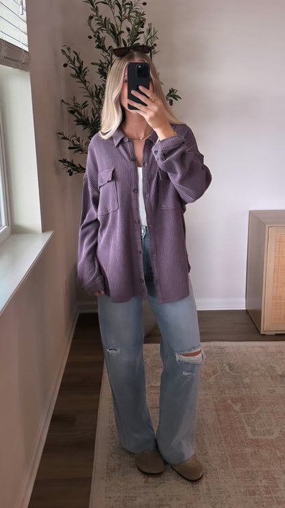 Waffle Button Down / Plum