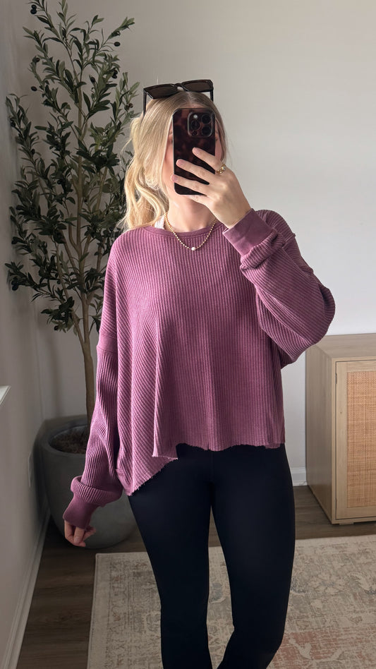 Open Back Waffle Top / Dark Cherry
