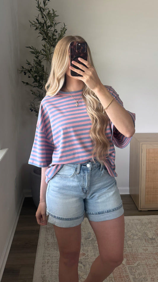 Cotton Candy Striped Tee / Blue + Pink