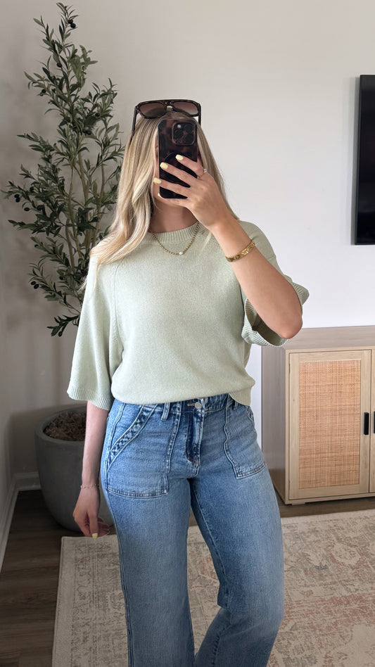 Piper Short Sleeve Sweater / Sage