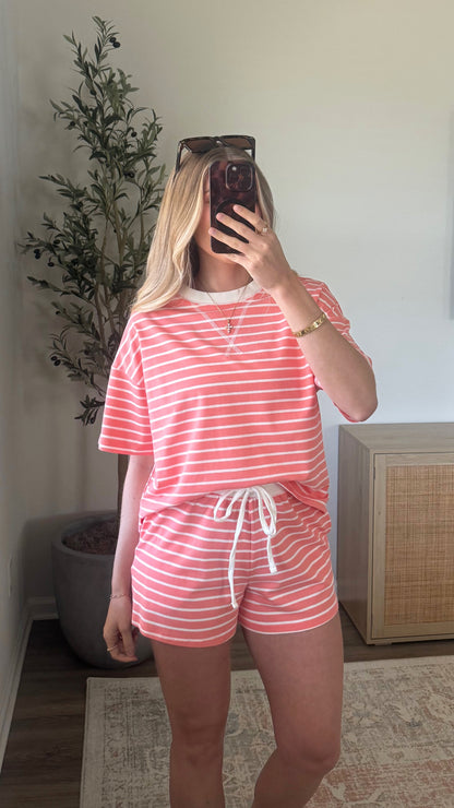 Lainey Striped Shorts Set / Coral