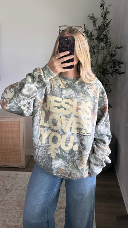 Jesus Loves You Camo Crewneck