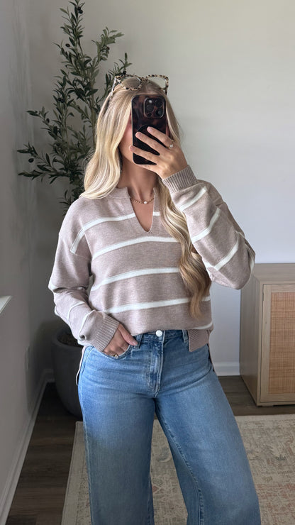 Julia Striped Sweater / Heather Mocha + Cream