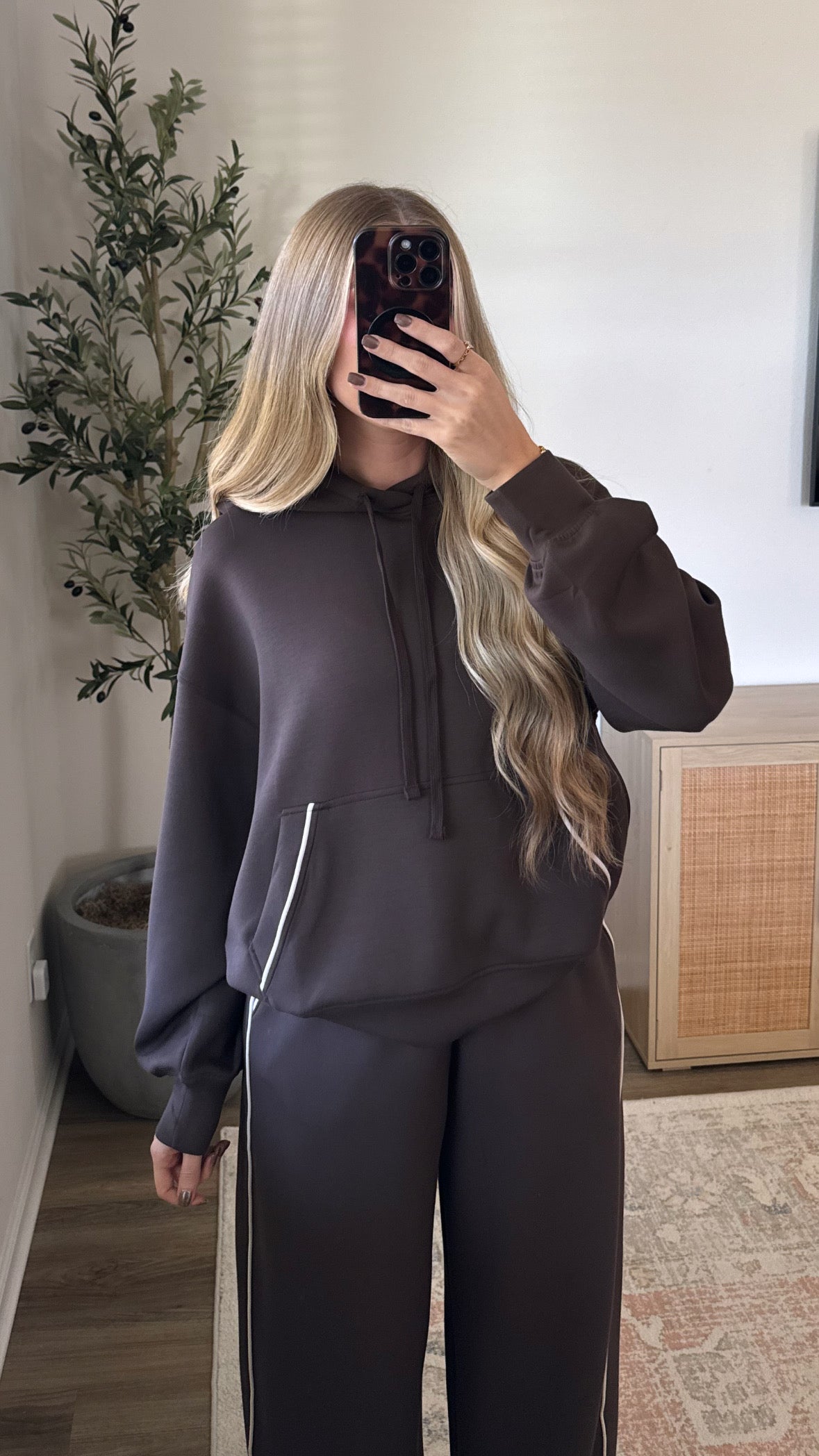 Contrast Scuba Hoodie / Brown