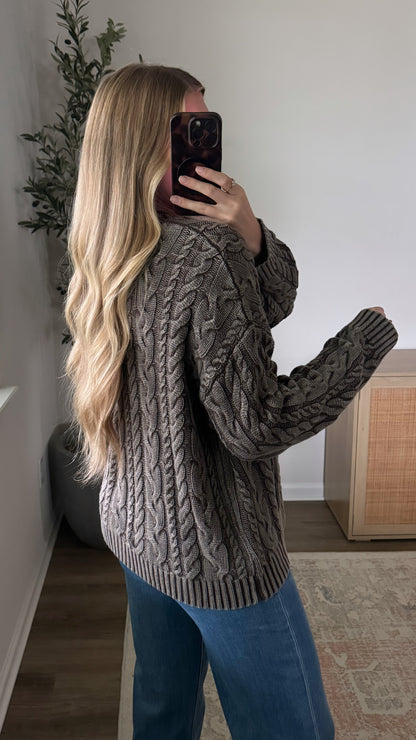 Riley Cable Knit Cardigan / Dark Brown