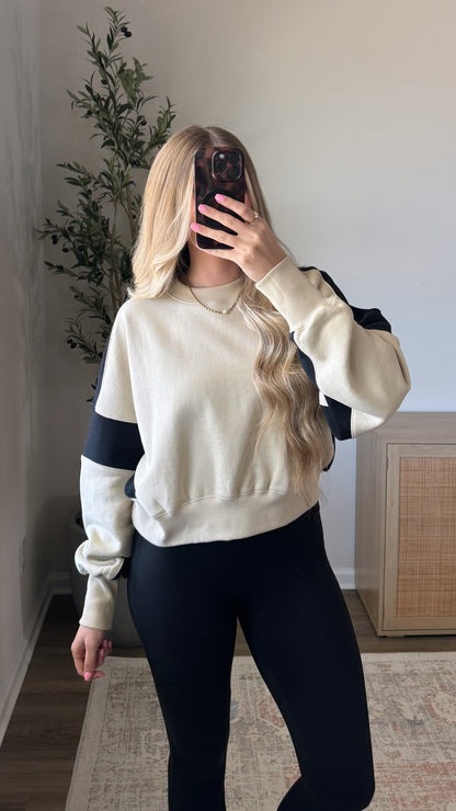 Black + Tan Contrast Pullover