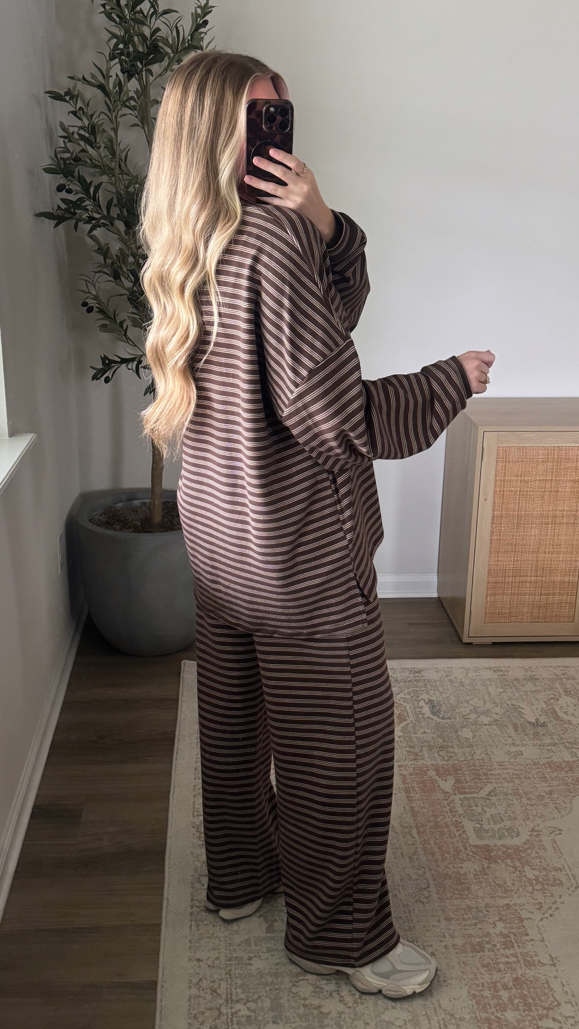 Kayla Striped Set / Brown + Cream