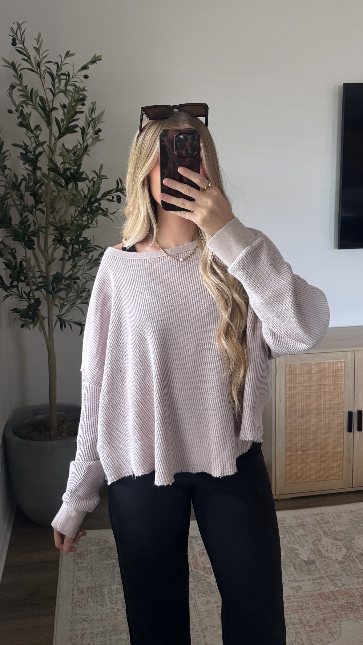 Hailey Waffle Top / Light Taupe