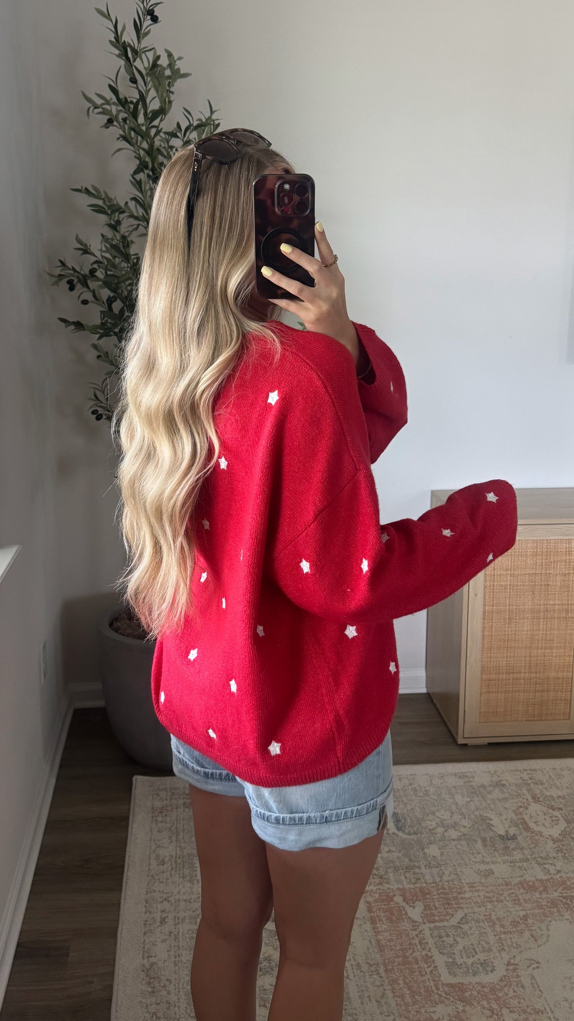 Embroidered Star Cardigan / Red