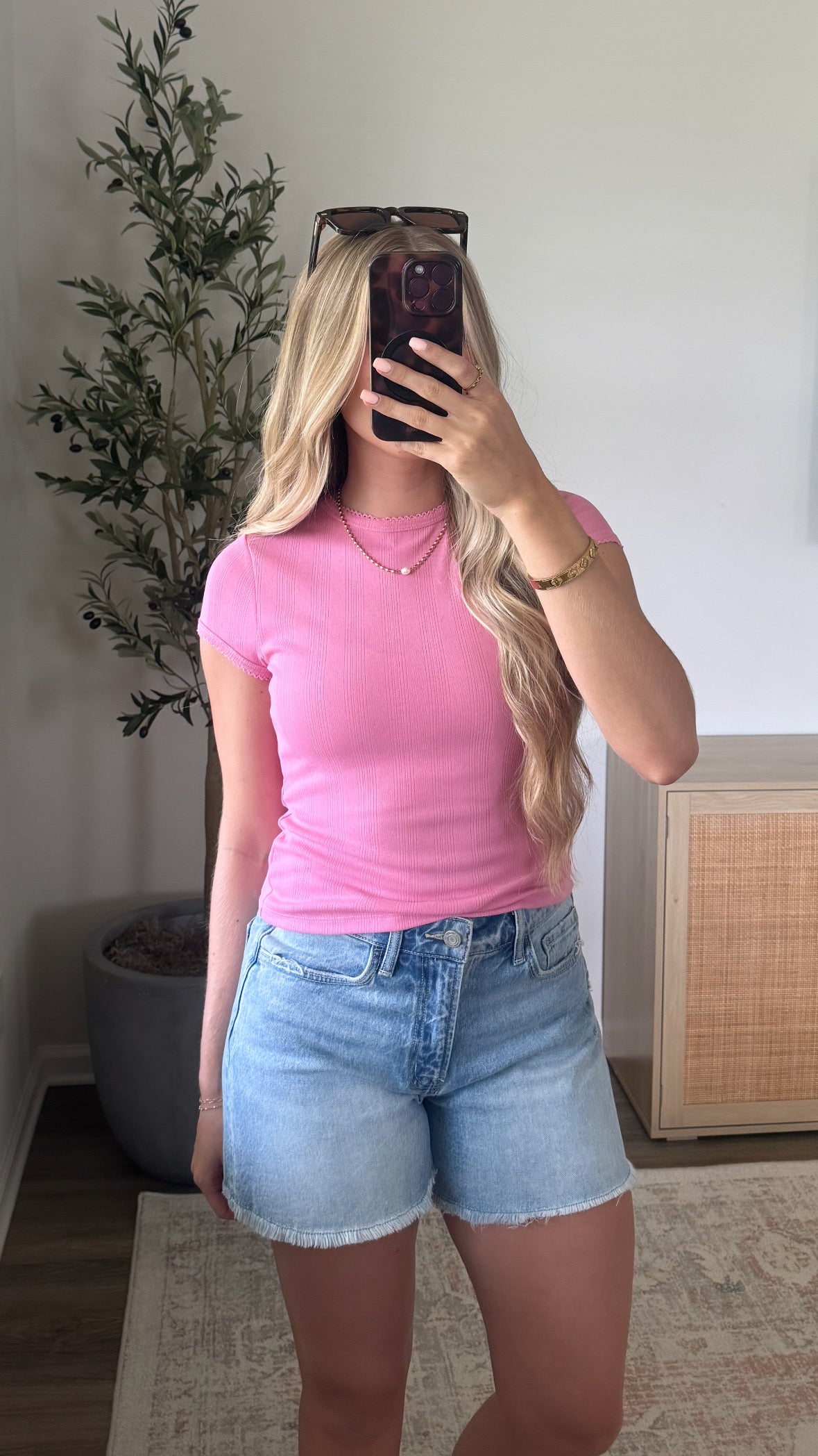 Pointelle Short Sleeve / Pink