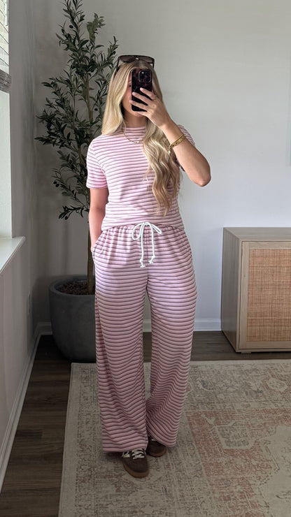 Lila Striped Pants Set / Pink