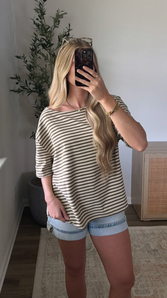 Boatneck Striped Tee / Brown + Tan