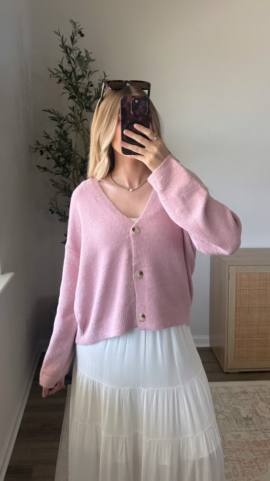 Petal Button Down Cardigan / Pink