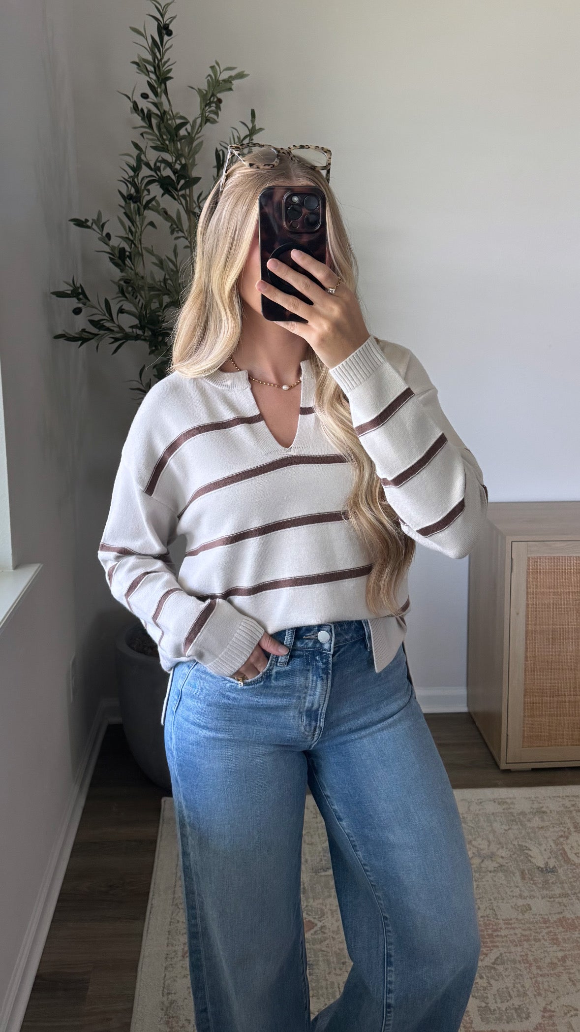 PREORDER (Estimated to shop 8/28) - Julia Striped Sweater / Cream + Brown