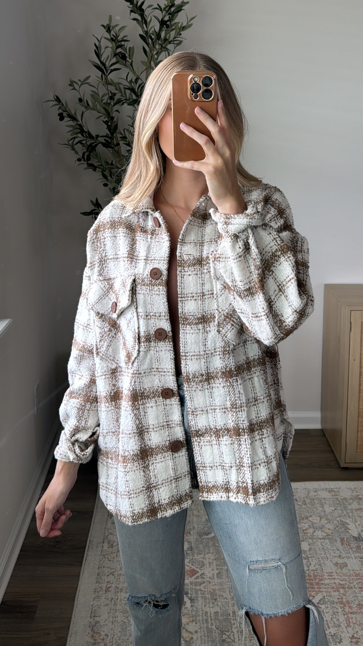 Maddie Flannel Jacket / Brown + Cream