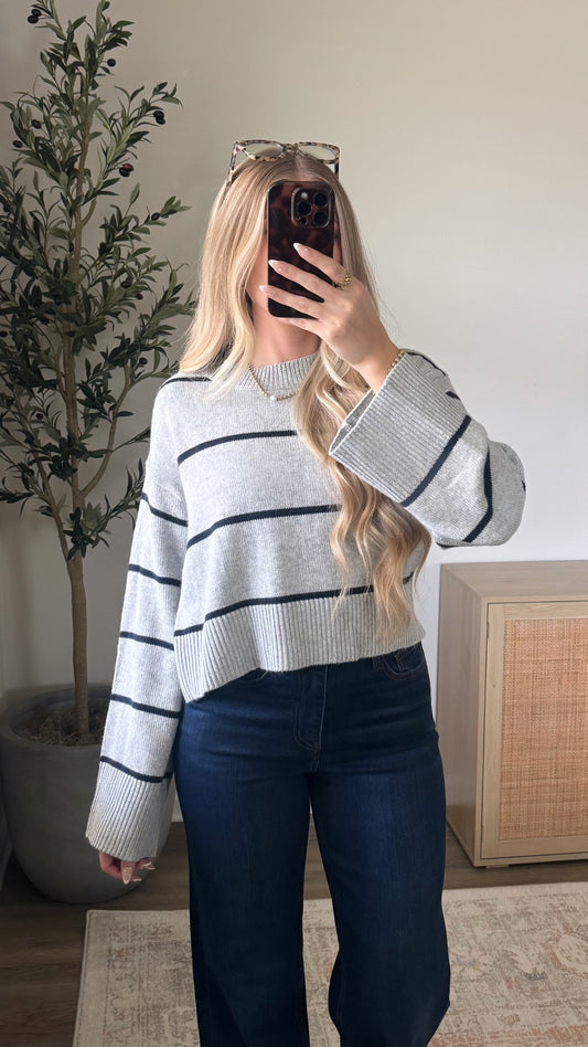 Grey + Navy Striped Sweater