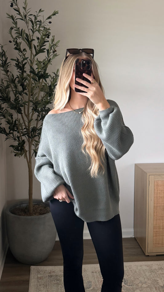 Oversized Boat Neck Sweater / Sage