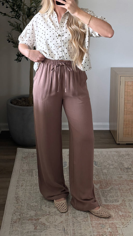 Linen Blend Pant / Brown
